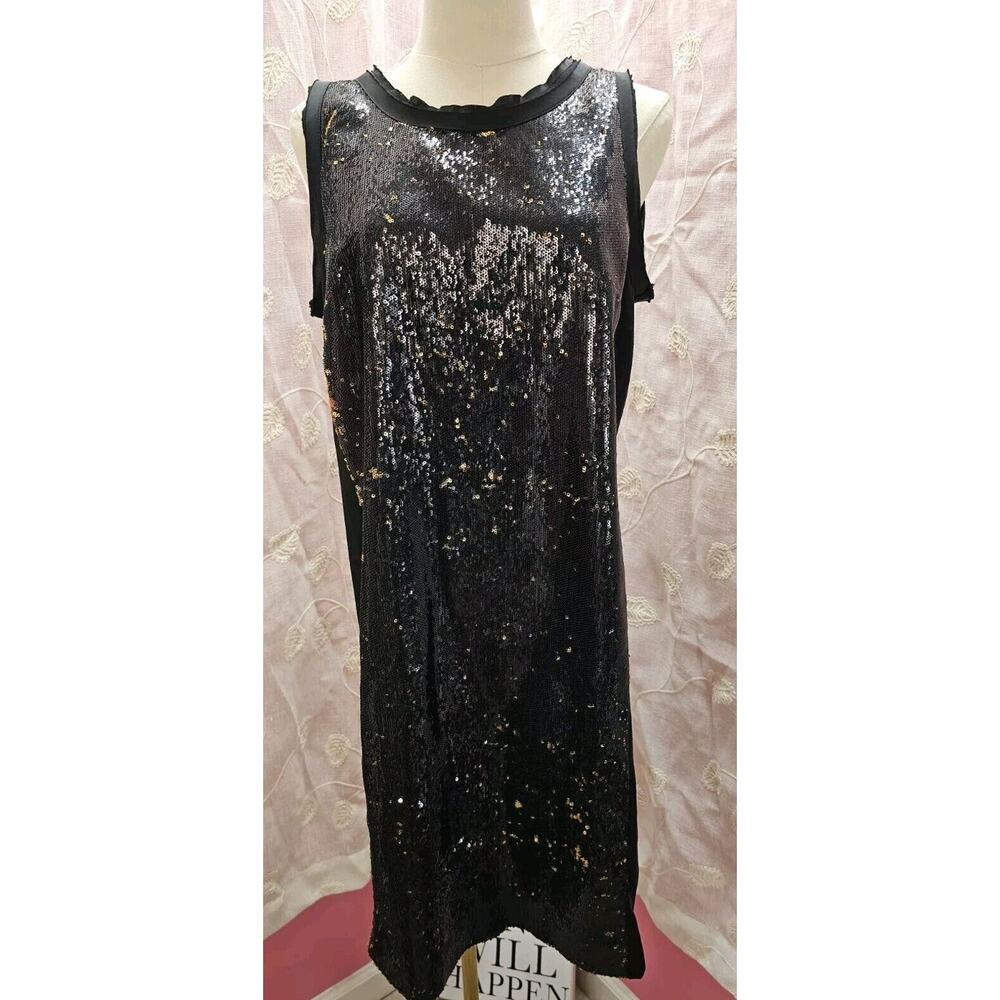 Michael Kors LBD‎ Black Gold Evening Tiny Sequins Cocktail Dress Sz 10